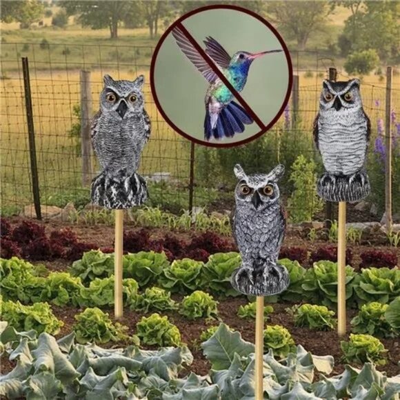 3 Pack Bird Scarecrow Fake Horned Owl Decoy, Plastic Owl Bird Deterrents - Picture 4 of 7